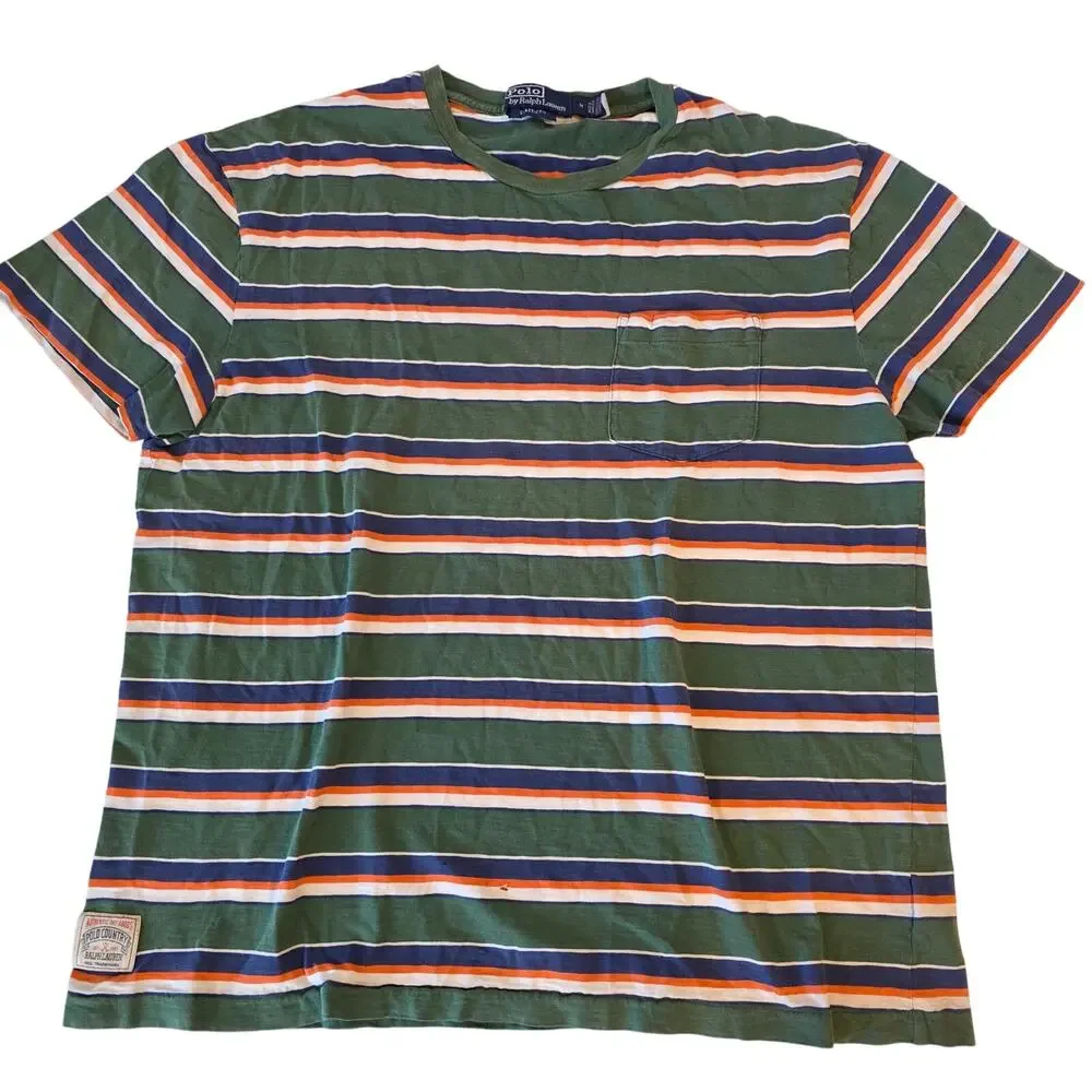 Polo Ralph Lauren Striped Pocket T-Shirt Green Orange Men's Medium